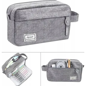 Penál Velký školní penál šedý pouzdro rozkládací prostorný tříkomorový