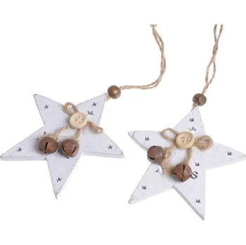 DEKORACE - hvězda s rolničkami k zavěšení 9 cm 2 ks