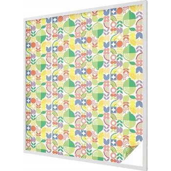 Okenní dekorace Dekorativní mléčná vitrážová Fólie s motivem barevného ovoce na okno, 100x116 cm