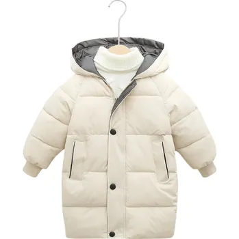 Dívčí bunda Dětská zimní bunda jednobarevná S kapucí Zapínání na zip a patenty Kapsy Teplá bavlněno-polyesterová bunda pro děti Pohodlný zimní kabátek bílá 2