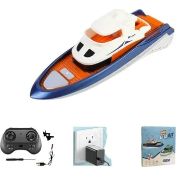 RC model auta RC modro-oranžová loď 4 x 4,5 x 14 cm Dvojitý motor 8 km/h LED světla 2,4 GHz 4 kanály 30 m dosah Lithiová baterie 3,7 V 100 mAh USB nabíjení