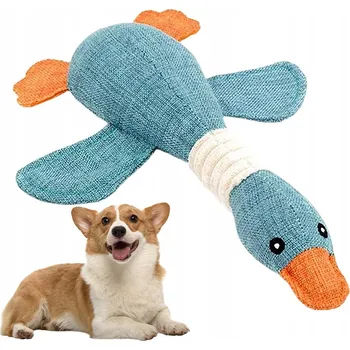 Hračka pro psa HRAČKA PRO STŘEDNÍHO PSA KOUSÁTKO PLYŠOVÁ MĚKKÁ HUSA MODRÁ 32 CM