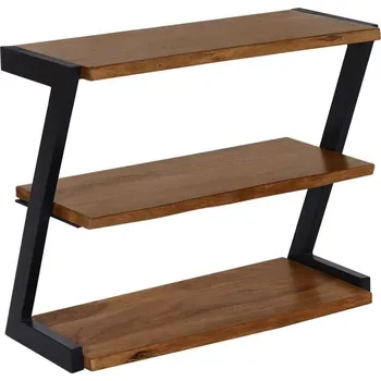 Botník Industriální hnědý tříúrovňový botník Mammut z masivního akáciového dřeva s kovovou konstrukcí v černé barvě 75 cm