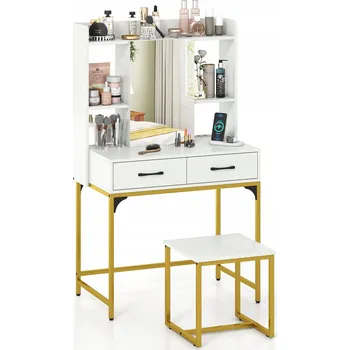 Toaletní stolek Toaletní Stolek Costway bílý matný 80 x 138 x 50 cm