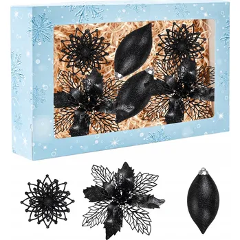 Vánoční dekorace Vánoční ozdoby v sadě: jednorožec, hvězdy, květina, černá