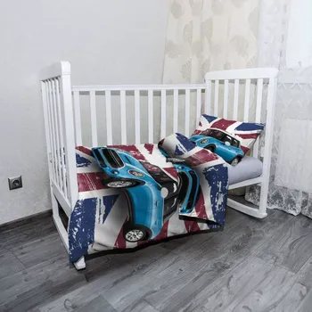 Povlečení Sablio Mikroplyšové dětské povlečení do postýlky Mini sedan Britská vlajka - 120x90 / 40x60