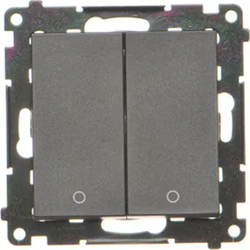 vypínač Vypínač dvoupólový 2 násobný, řazení 2+2, 16 A / 230 V~, bezšroubové, Simon 55 TW22A.01/149, černá metalizovaná