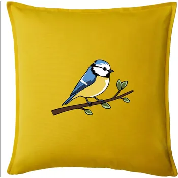 Polštář Sýkorka modřinka na větvi - Polštář 50x50 - 50x50 - Pouze potah ( Žlutá )