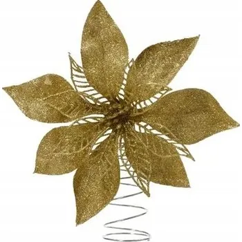 Vánoční dekorace Nerozbitná špička na vánoční stromek 22 cm zlatá dekorativní Květina na spirále ozdoba