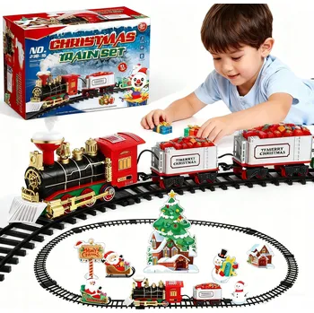 Vláček a vláčkodráha ELEKTRICKÝ VLÁČEK NA VÁNOČNÍ STROMEČEK SADA LOKOMOTIVA VAGÓNY KOLEJE