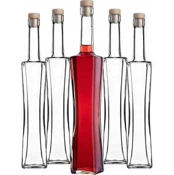 Láhev SKLENĚNÁ LÁHEV QUADRA 500 ml 0,5 L SKLENĚNÉ LÁHVE NA LIKÉRY 5 ks + KOREK