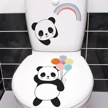 Samolepící dekorace Dekorační samolepka na nádržku a víko WC Motiv panda nálepka na toaletu Snadná aplikace Roztomilý dětský design Zábavná dekorace do koupelny