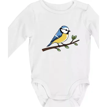 Sýkorka modřinka na větvi - Body kojenecké s dlouhým rukávem - Dlouhý r. do 3 měs ( Bílá )