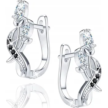 Náušnice STŘÍBRNÉ NÁUŠNICE 925 PRO ŽENY KVĚTINY ČERNÉ