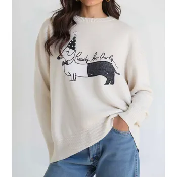 Dámský svetr Trendy svetr s potiskem PES EF85825 barva: hnědá-fango