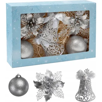 Vánoční dekorace Zlaté vánoční ozdoby sada HVĚZDA květ vánoční koule zvoneček