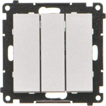 vypínač Tlačítko zapínací 3 násobné, řazení 1/0+1/0+1/0, 10 A / 230 V~, bezšroubové svorky, Simon 55 TP31.01/143, hliníková