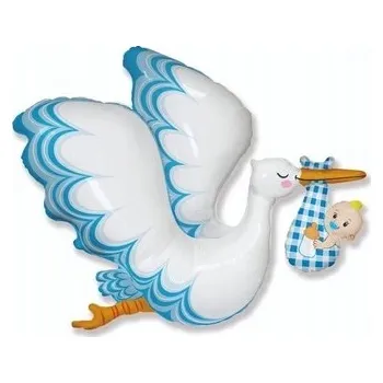 Balónek Fóliový balónek Čáp, baby shower, modrý, 24"