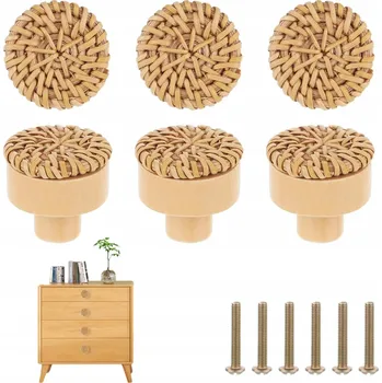 Nábytkové kování ÚCHYTKY KNOFLÍKY NA NÁBYTEK ZÁSUVKY SKŘÍNĚ KOMODY RATANOVÉ PLETENÉ BOHO 6 KS