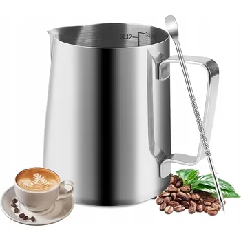 Konvička na mléko KONVIČKA NA MLÉKO, MLÉČNÍK Z NEREZOVÉ OCELI S MĚRNOU STUPNICÍ 350 ML A JEHLOU NA LATTE ART