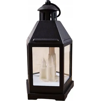 Lucerna Vánoční lucerna černá 15 cm, lampion s 3 LED svíčkami s teplým světlem