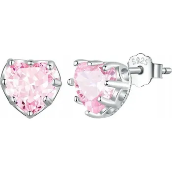 Náušnice Stříbro náušnice Fraise 925 s růžovými Zirkony a srdíčky