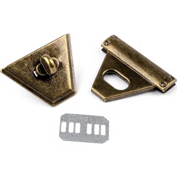 Sada zapínání na tašku 47x50 mm, střední, 4 staromosaz