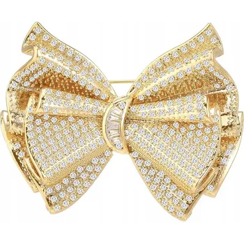 Brož PINETS Fenomenální Brož MAŠLE (mašle) elegantní pozlacená 14K zlatem se zirkony