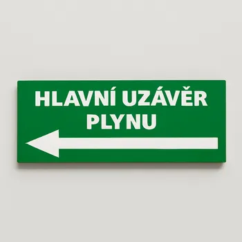 Hlavní uzávěr plynu vlevo Samolepka 210 x 80 mm tl. 0.1 mm - Kód: 10919