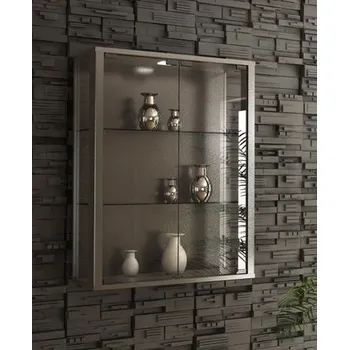 Komoda Vcm Nástěnná vitrína Udina s LED osvětlením, stříbrná