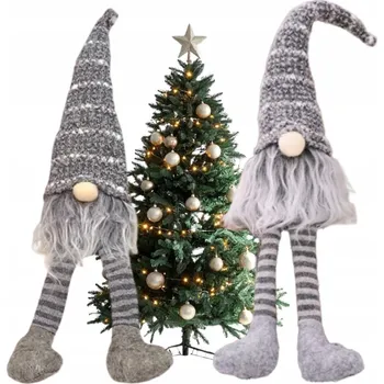 Vánoční dekorace VÁNOČNÍ SKŘÍTEK TRPASLÍK DEKORACE VÁNOČNÍ FIGURKA OZDOBA 37CM ŠEDÝ