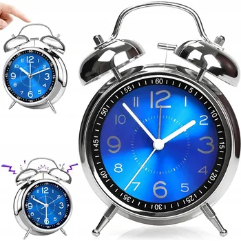 Hodiny Dětský BUDÍK HODINKY BEZHLUČNÝ DVOJITÝ ZVONEK TICHÉ HODINY BEZ TIKÁNÍ