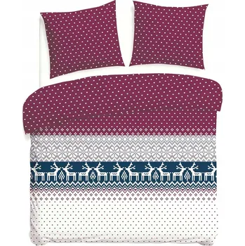 Povlečení Povlečení vánoční 160x200 FLANELOVÉ BAVLNĚNÉ S CHLOUPKEM sobi a puntíky