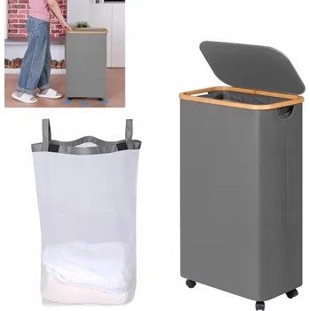 Koš na prádlo Stabilní elegantní koš na prádlo s víkem a síťovanou vložkou, 75 l