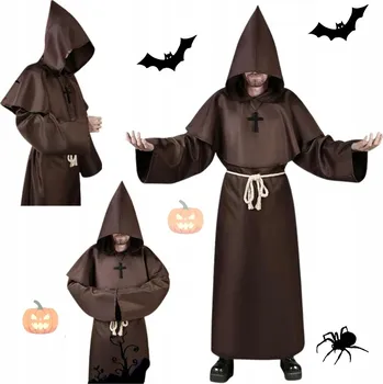 Karnevalový kostým MNIŠSKÝ HABIT KOSTÝM KOSTÝM MNICH PLÁŠŤ DOPLŇKY KNĚZ MNIŠSKÝ HABIT HALLOWEEN