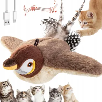 Hračka pro kočku Hračka pro kočky – interaktivní plyšový ptáček – pohyb a zvuky ptáka 23 cm