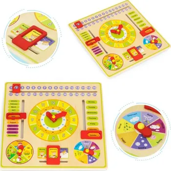 Hodiny DŘEVĚNÁ MANIPULAČNÍ DESKA HODINY VÝUKA ČASU KALENDÁŘ ANGLIČTINA