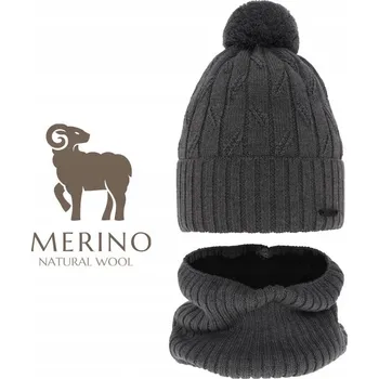 Čepice Agbo Čepice Nákrčník Zimní set pro děti 54-58 cm MERINO VLNA Černá