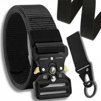 Opasek Pásek černý s patentkou, taktický popruh, přívěsek na klíče s kompasem
