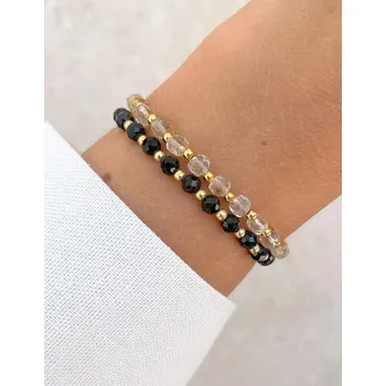 Náramek Náramky na gumičce – černý turmalín a citron s hematitem 15 cm