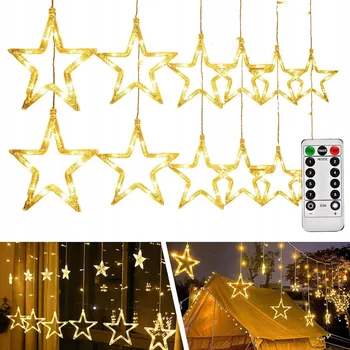 Vánoční dekorace SVĚTELNÝ ZÁVĚS HVĚZDY LED SVĚTÝLKA OKENNÍ GIRLANDA NA OKNO TEPLÁ BÍLÁ