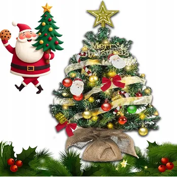 Vánoční stromek MALÝ UMĚLÝ VÁNOČNÍ STROMEČEK S ŠIŠKAMI, BAŇKAMI 60cm červený, SVĚTÝLKA LED