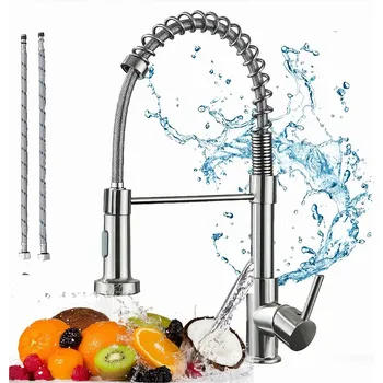 Vodovodní baterie KUCHYŇSKÁ BATERIE STOJÍCÍ S DLOUHOU CHROMOVANOU VÝPUSTÍ VYTAHOVACÍ SPRCHA KOHOUTEK