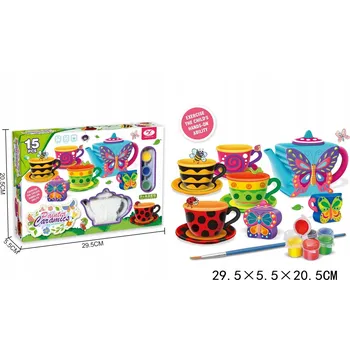 Obraz SADA NA MALOVÁNÍ KERAMIKY HRNÍČKY BARVY ŠTĚTEC ČAJ KREATIVNÍ