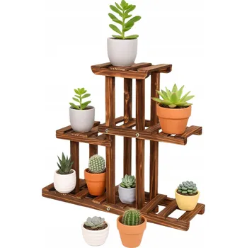 Stojan na květiny Dřevěný Stojan na Květiny - 4 Patra - Policový Regál na Květináč / Regál - Zahrada