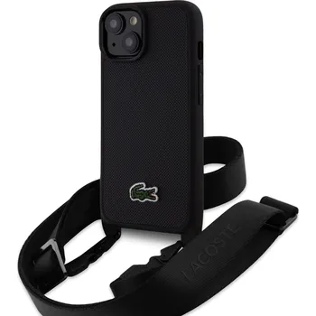 Lacoste Iconic Petit Pique Crossbody Popruh Woven Logo Zadní Kryt pro iPhone 15 Black