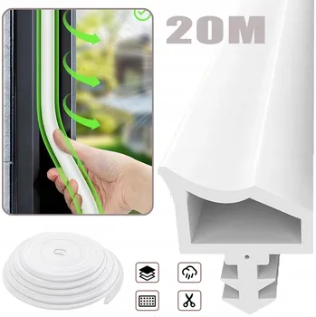 Těsnění do okna a dveří PVC těsnění dveří 20 m, zvuková izolace, bílé, pro zárubně