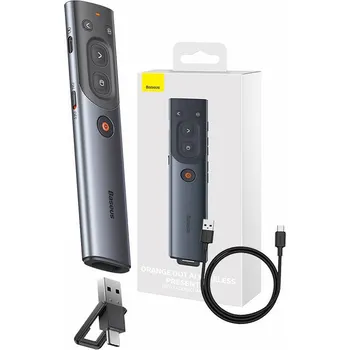 Dálkový ovladač Baseus Orange Dot Multifunkční dálkový ovladač pro prezentace, s červeným laserovým ukazovátkem - šedý