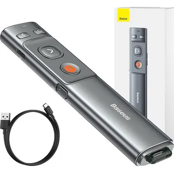 Dálkový ovladač Baseus Orange Dot Multifunkční dálkový ovladač pro prezentace, s laserovým ukazovátkem - šedý