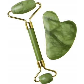 Sada MASÁŽNÍCH POMŮCEK na obličej – masážní kámen gua sha + jadeitový roller